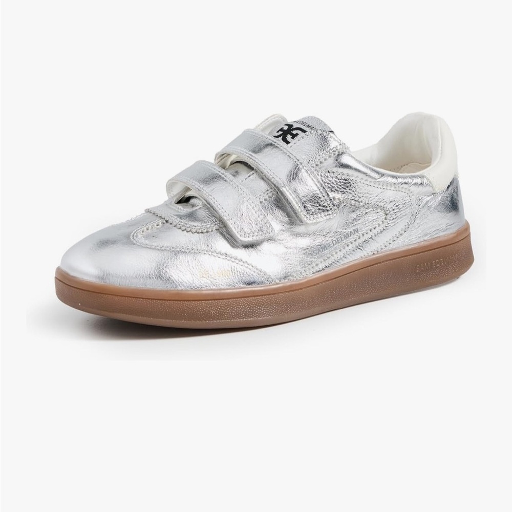 Sam Edelman Thalia Silver Sneakers with Velcro Straps